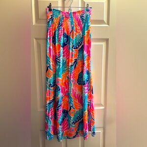 LILLY PULITZER Palm Pineapple Long Maxi Pink Orange Blue Skirt Floral size M